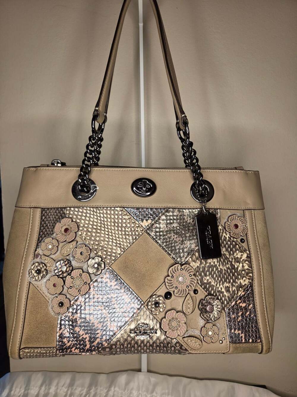 Coach Turnlock Edie Carryall with Patchwork Snakeskin shoulder bag